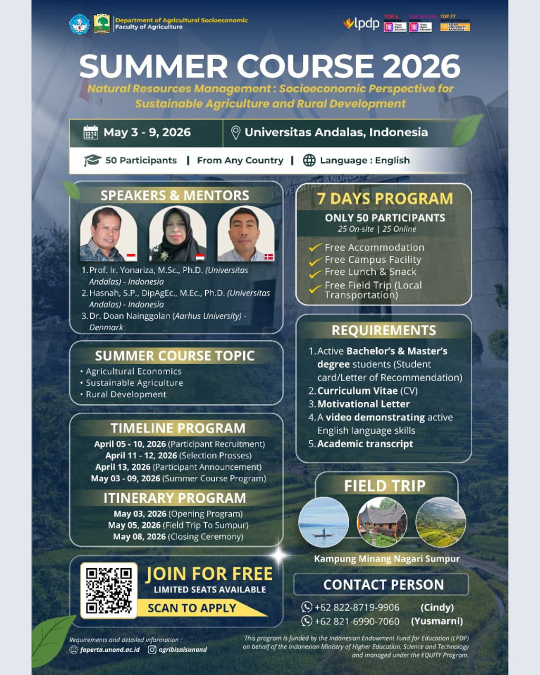 Summer Course 2026 - Natural Resources Management: Socioeconomic Perspective for Sustainable Agriculture and Rural Development