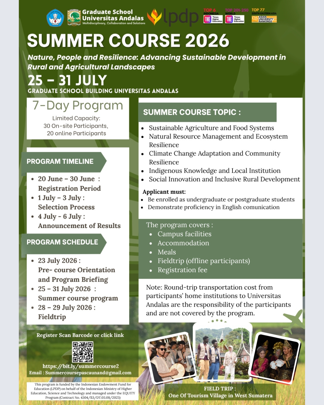 SUMMER COURSE 2026 — Nature, People and Resilience: Advancing Sustainable Development in Rural and Agricultural Landscapes