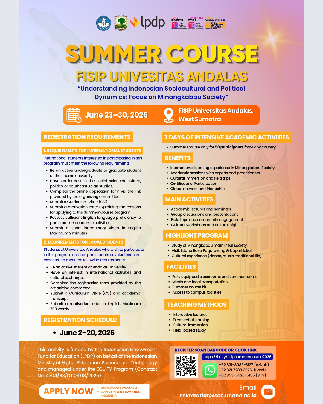 SUMMER COURSE 2026 — Understanding Indonesian Sociocultural and Political Dynamics: Focus on Minangkabau Society